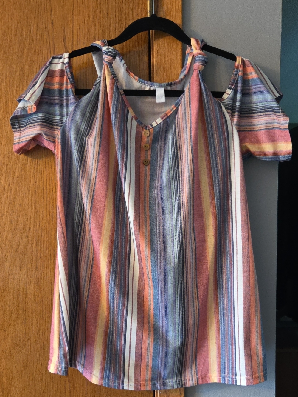 Striped Cold-Shoulder Tie-Shoulder Women's Top in Multicolor